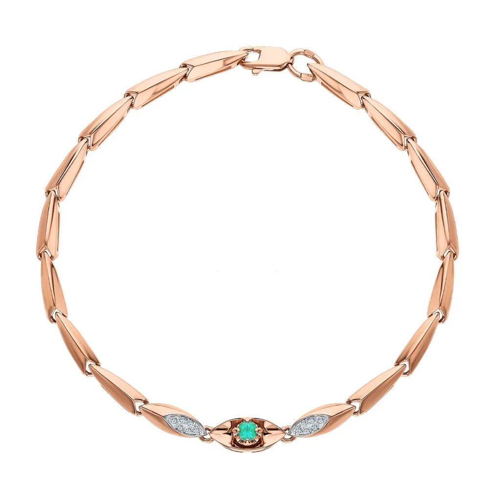 Золотой браслет с изумрудами и бриллиантами SUNLIGHT проба 585|Гибкие жесткие