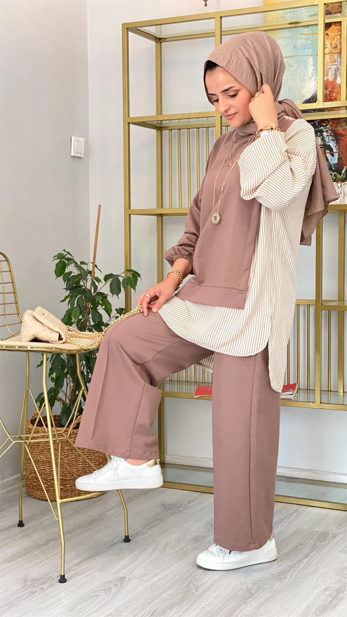 Women's shirt suit detail cotton casual elasticized waist and seasonal hijab Muslim 2022 model suit Muslim fashion Islamic clothing