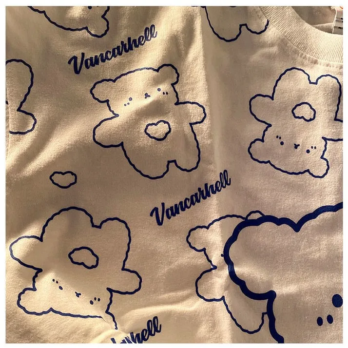 

Ladies Wear T-Shirt 2021 Summer New Short-Sleeved Printed T-Shirt Hip-Hop Bear Pure Cotton Casual Harajuku Street Couple Wear