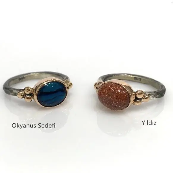 Минимальное ручное рабочее подлинное кольцо из натурального камня Seçenekli Gümüş |