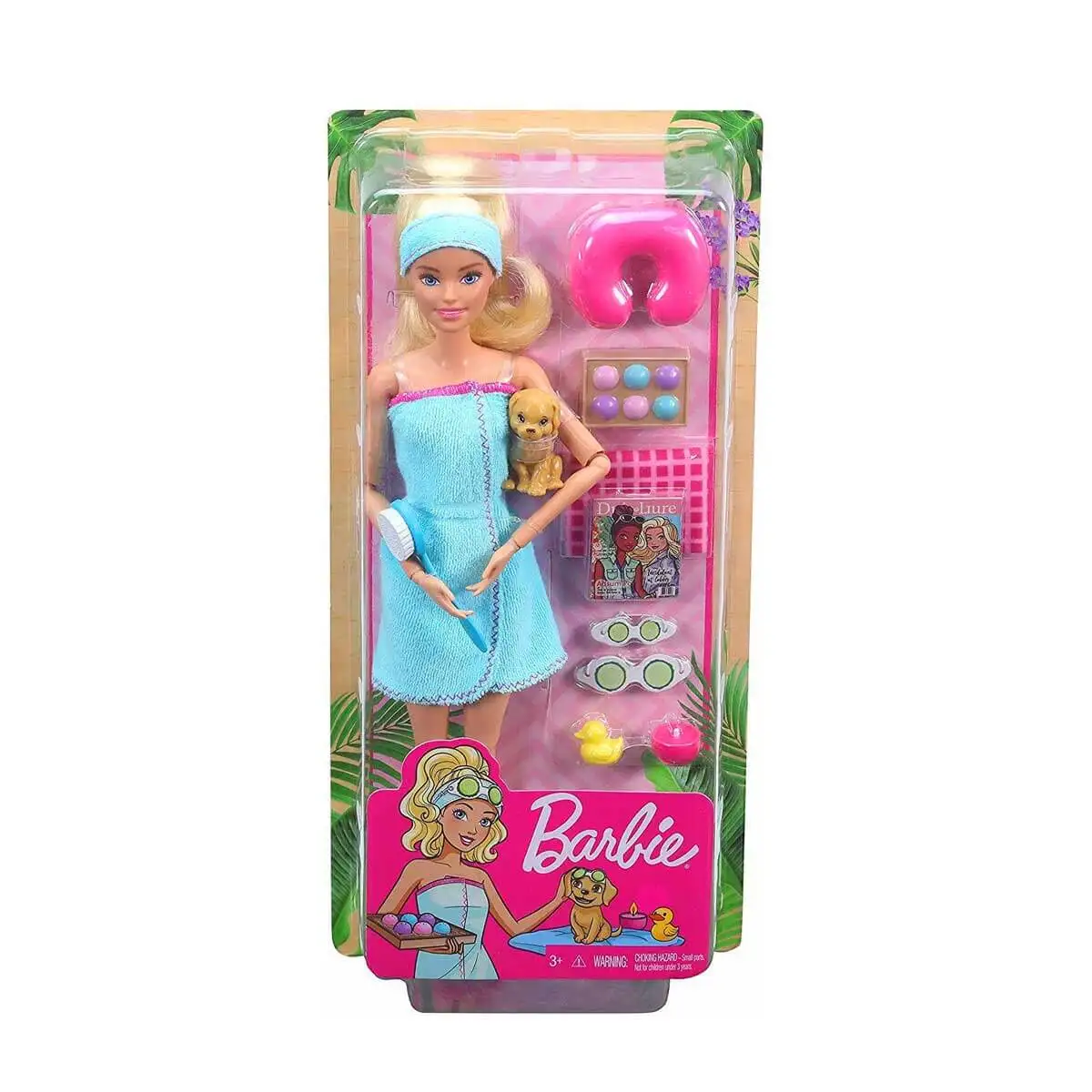 

Barbie Spa Day Doll, Barbie Wellness, Blonde, with Puppy and 9 Accessories,Original Barbie Doll,3-10 Years Old