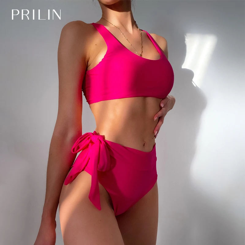 

PRILIN Women Tankini Swimsuits Bondage 2 Pieces Bathing Suit High Waist Swimwear 2022 Bikini Lace Up Brief