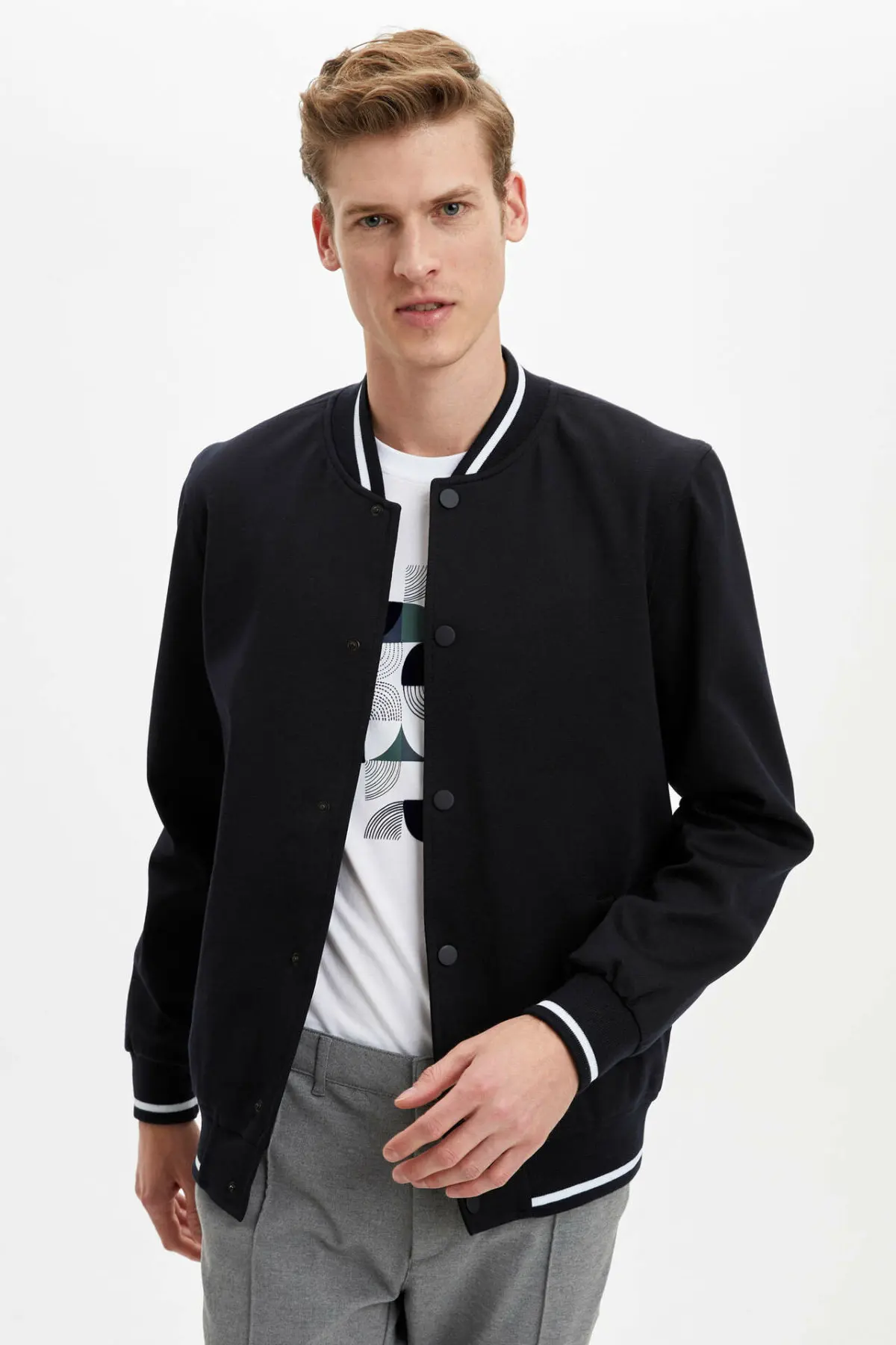 DeFacto Мужская Весенняя Черная куртка повседневная верхняя на молнии крутая топ