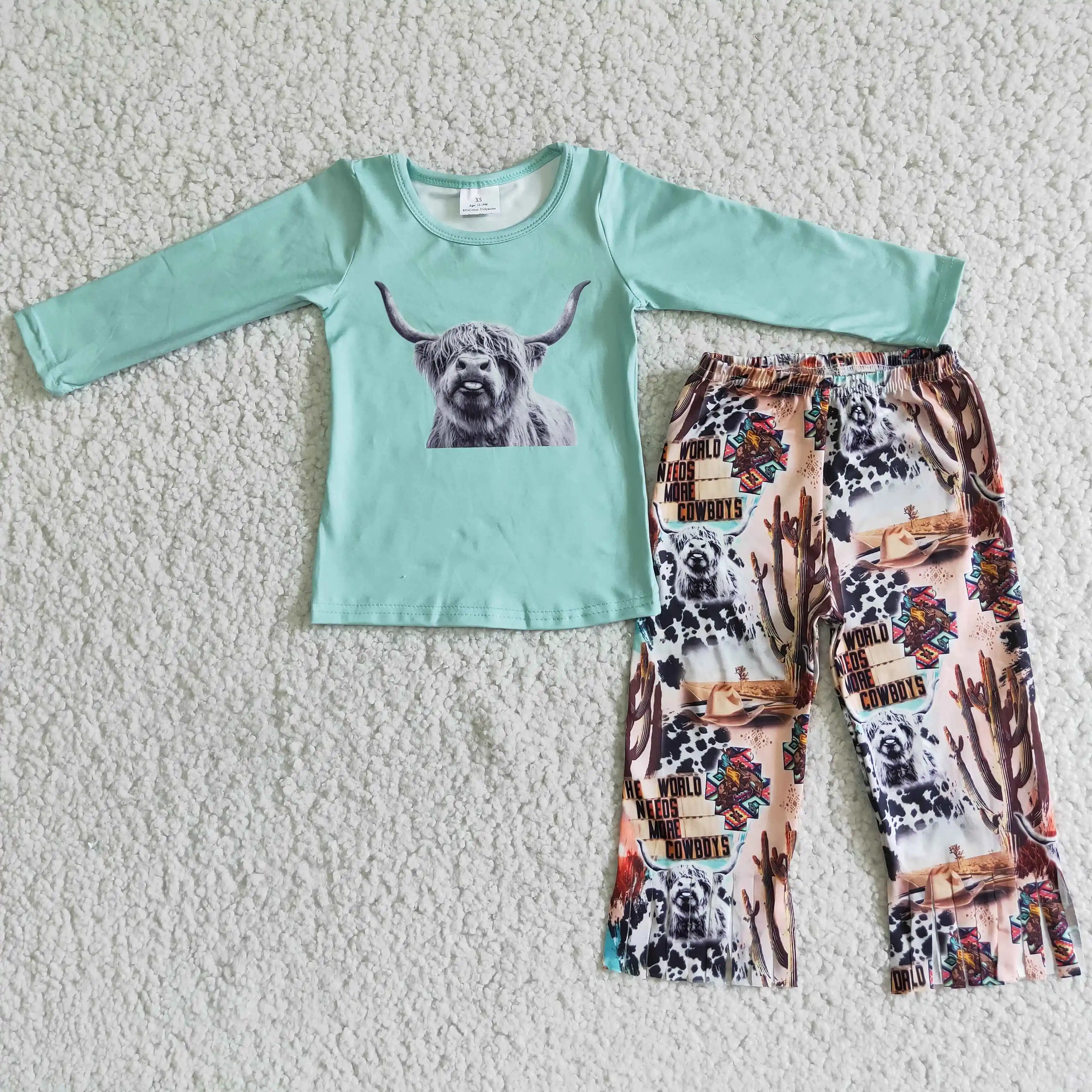 

Cow print shirt tassels pants set boutique clothing children clothes girls