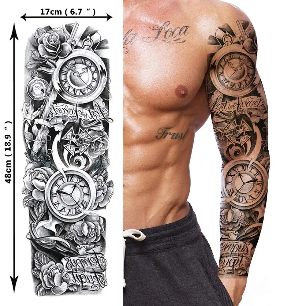 Механические Временные татуировки-наклейки на всю руку с Львом драконом Иисусом