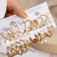 blinla vintage pearl hoop earrings set for women geometirc gold metal dangle drop earrings brincos 2021 trend jewelry gift