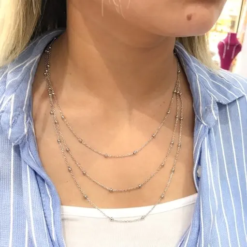 3 тройной мульти цепи стерлингового шара толстое Большое серебряное ожерелье |