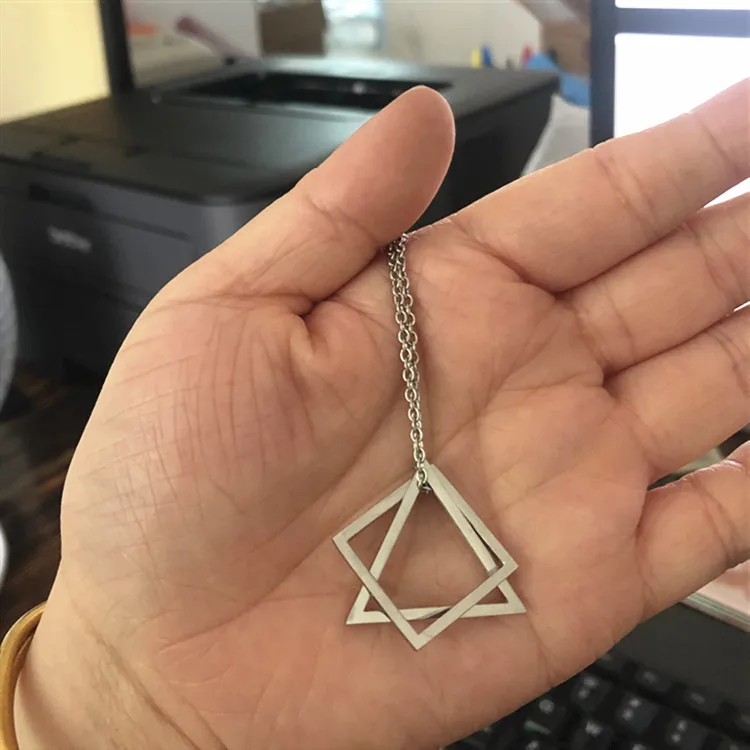 Interlocking Stacking Silver Stainless Steel Geometric Hollow Square and Triangle Necklace Hip Hop Gothic Punk Fashion Jewelry | Украшения