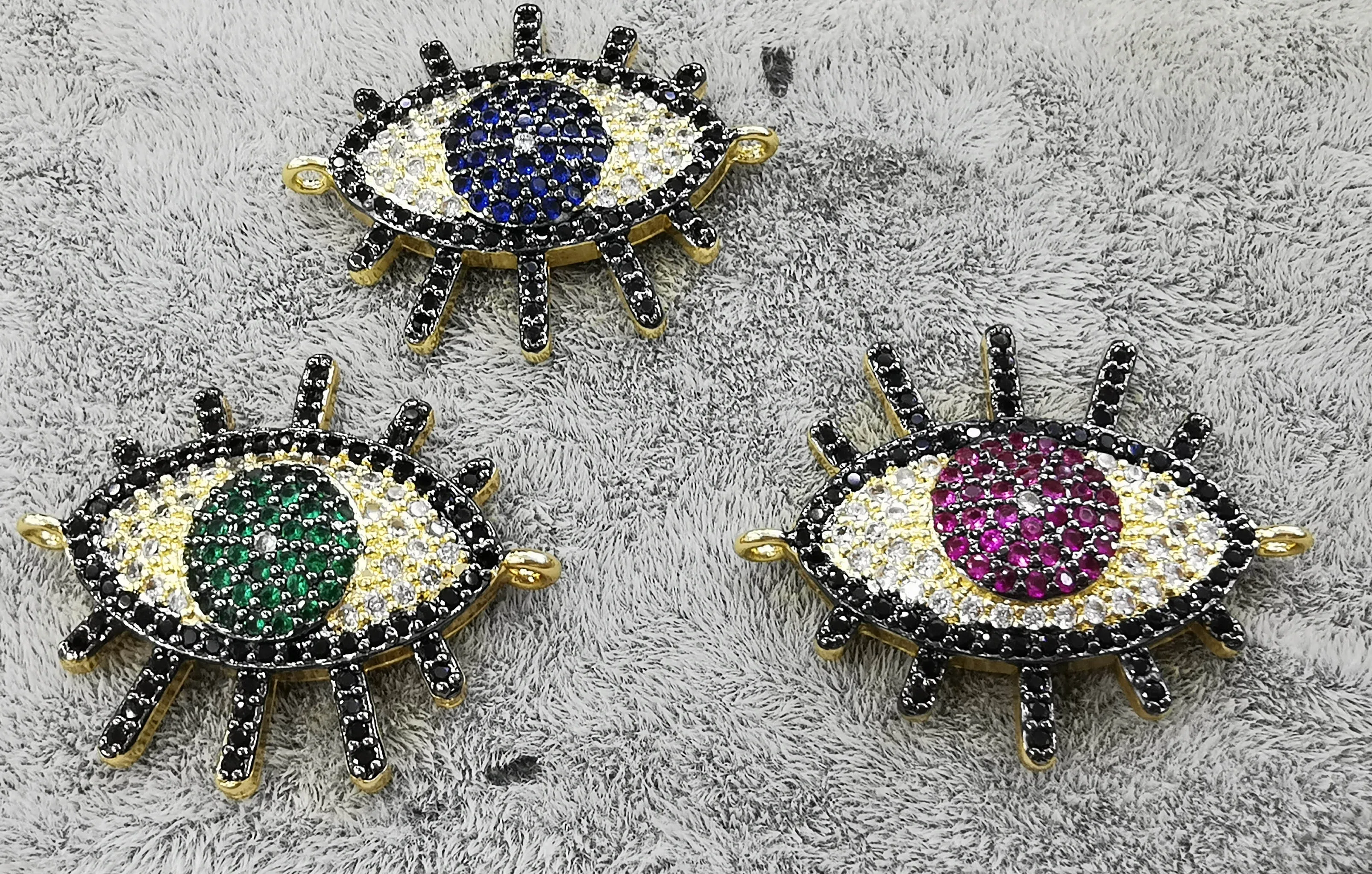 

6Pcs Ruby-green-blue CZ/Cubic Zirconia Micro Pave Round Evil Eye Charm connector Pendant for Bracelet Necklace Jewelry Making 25
