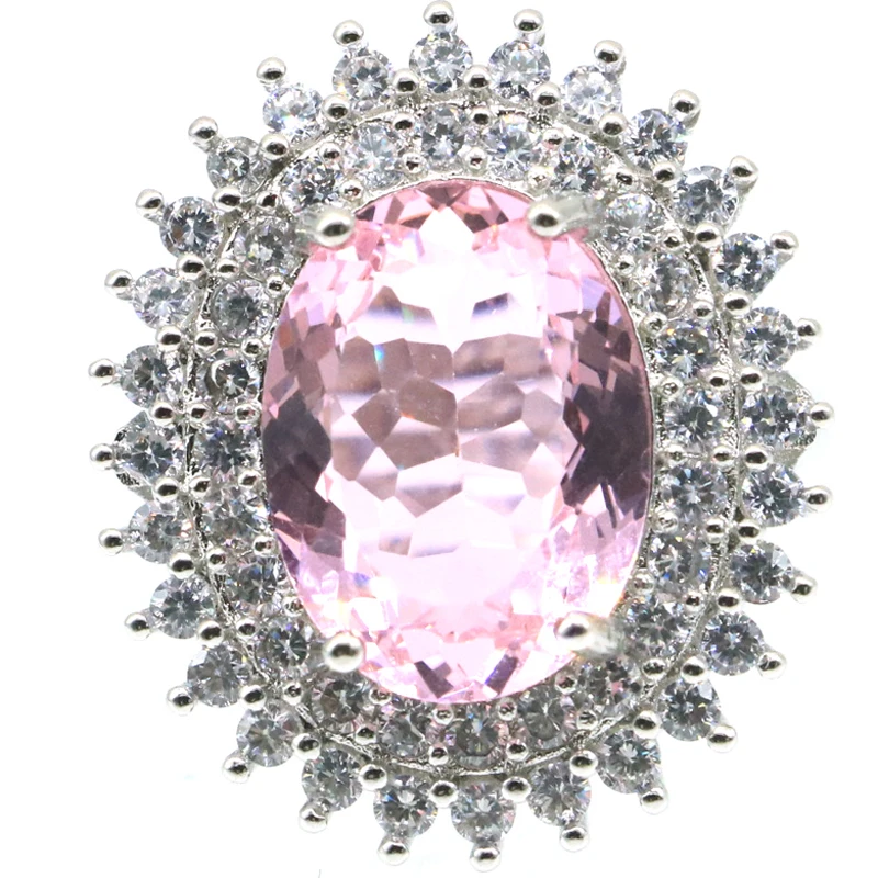 26x22mm Jazaz European Design 6.9g Created Pink Kunzite Paris Blue Topaz Rhodoite Garnet CZ Women 925 Solid Sterling Silver Ring | Украшения