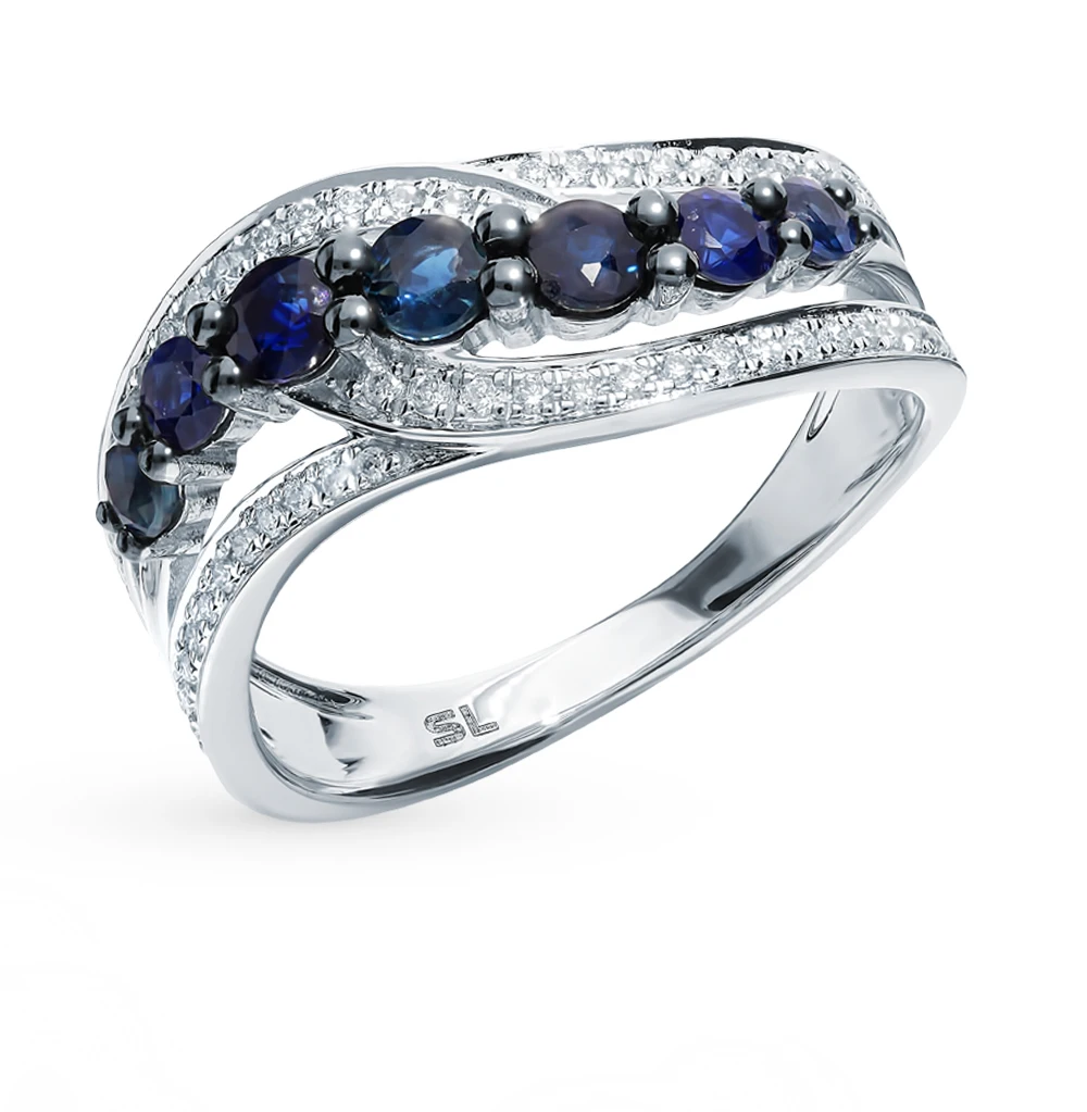 Золотое кольцо с сапфирами и бриллиантами SUNLIGHT проба 585|Кольца| |