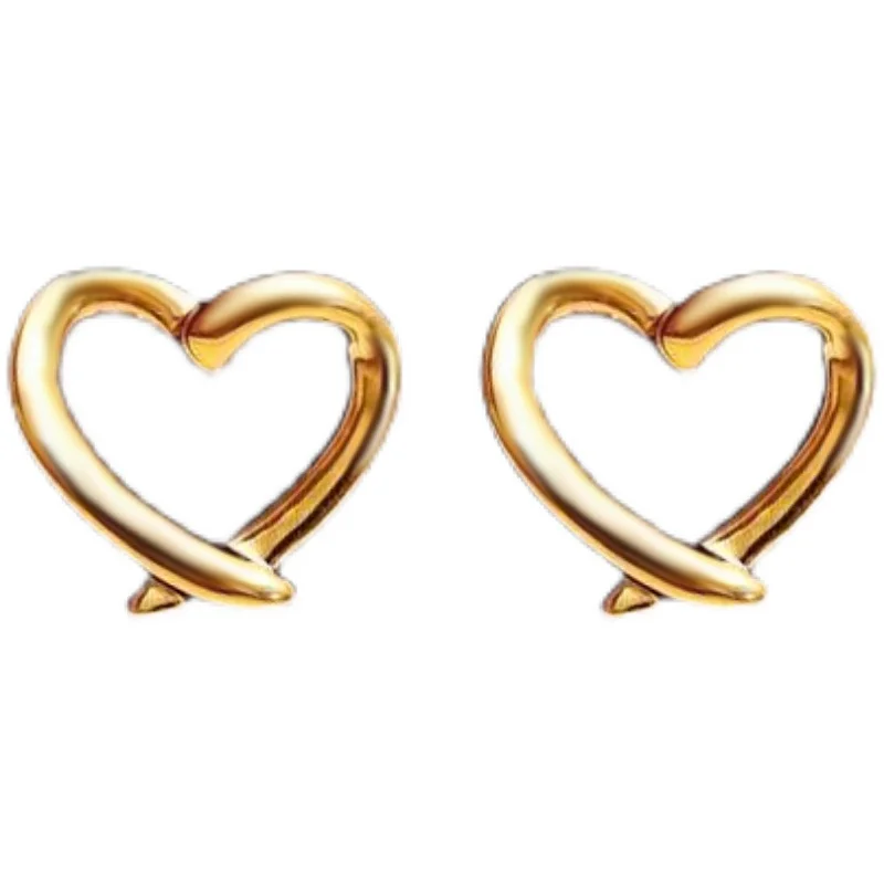 

Новое поступление, серьги из желтого золота 24 К, женские серьги-гвоздики из золота 999 пробы в форме сердца