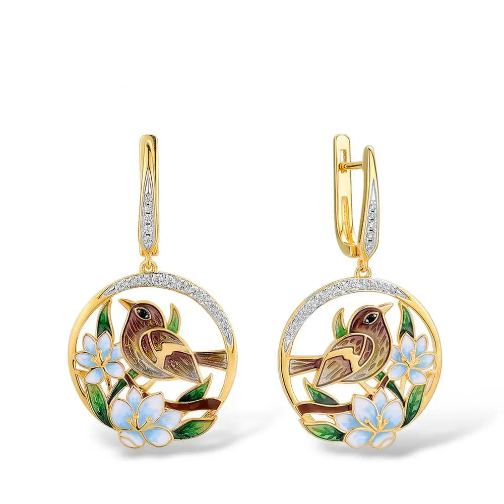 

Brown Bird With Sparkling Stones Earrings