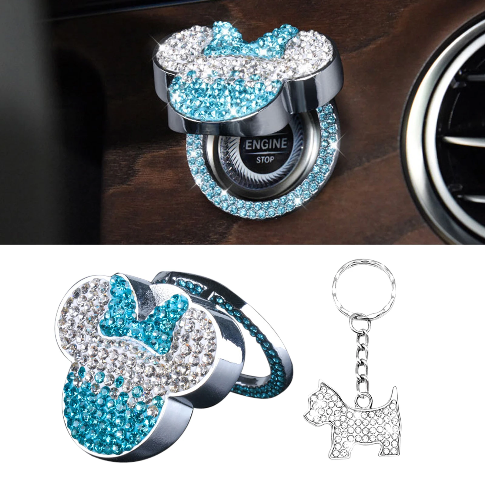 

Car One-Click Engine Start Stop Switch Button Cover Crystal Rhinestone Cover Protector Ring Hand-set Sticker Decoration