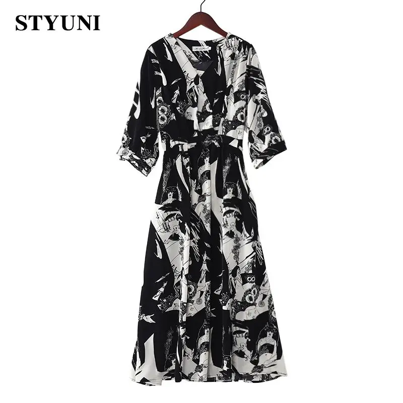 Женское винтажное шифоновое платье элегантное свободное с принтом масла и