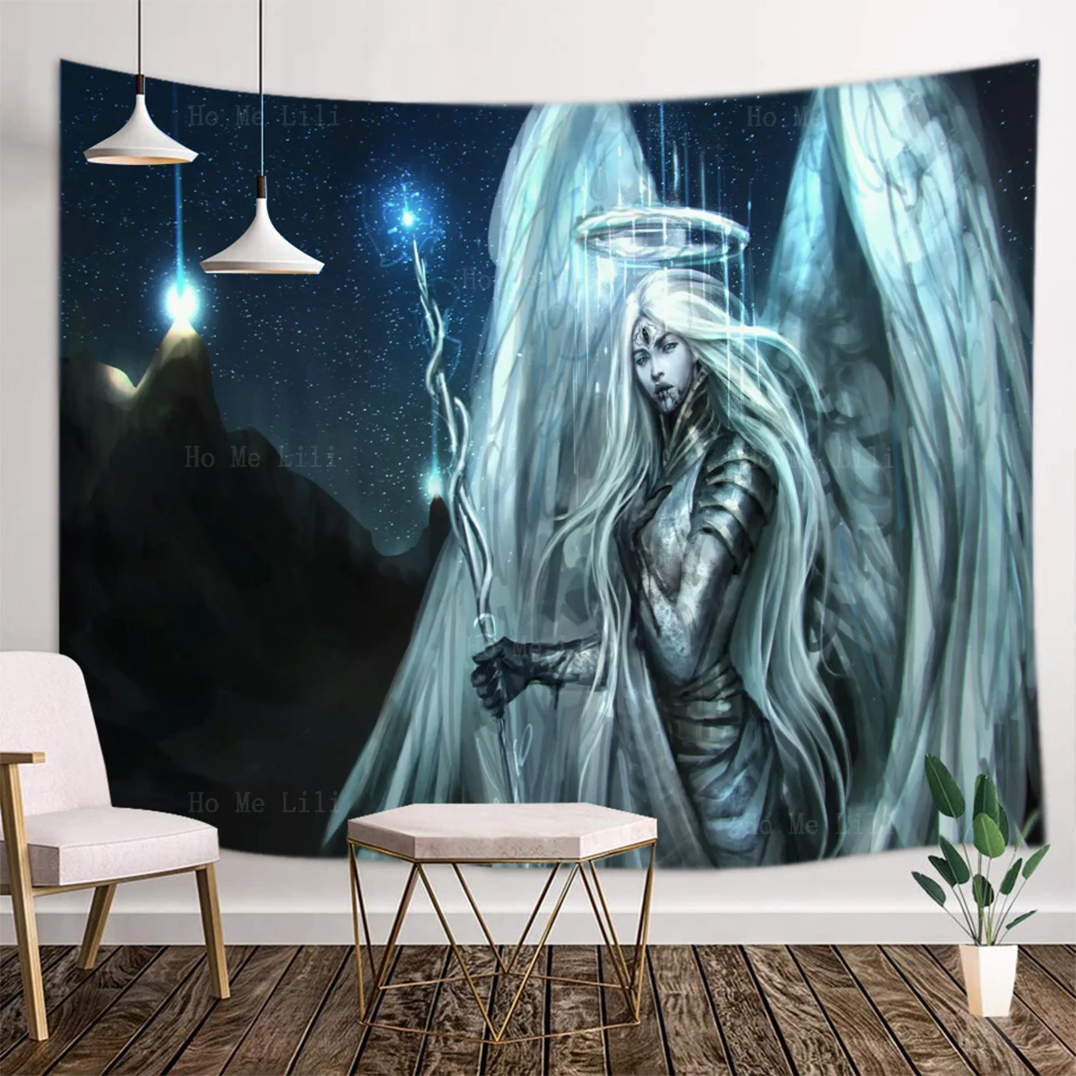 Сказочное искусство Фантазия девушка Ангел с тремя глазами лотос рыба готика