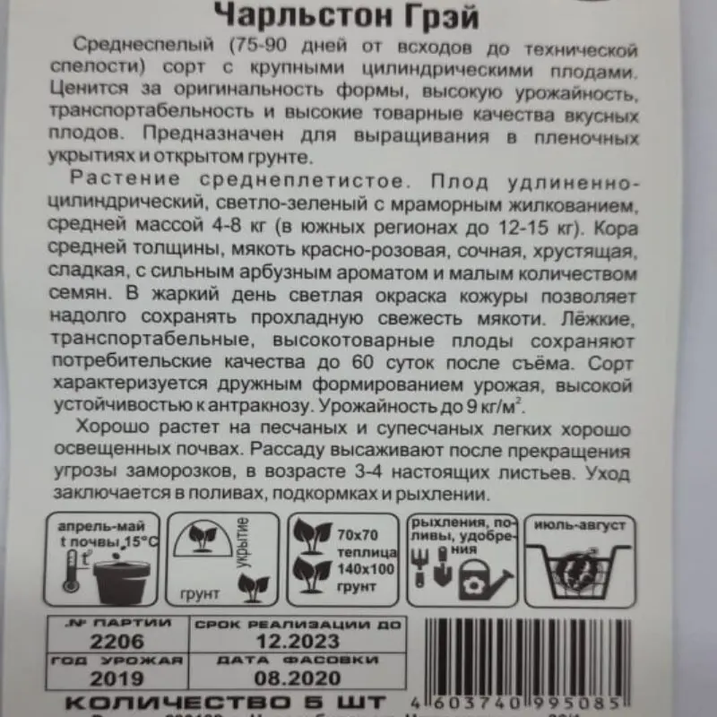 Чарльстон Грей Арбуз СС 5шт Сибирский сад Charleston Gray watermelon SS 5 PCs