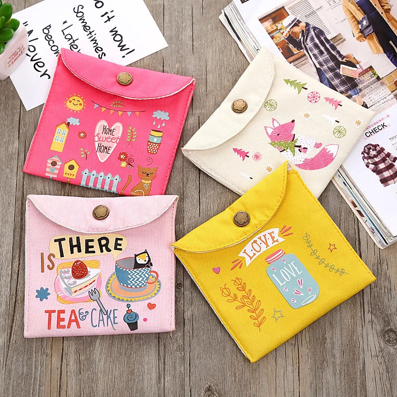 Милая мультяшная сумка для хранения гигиенических прокладок Холщовый мешочек