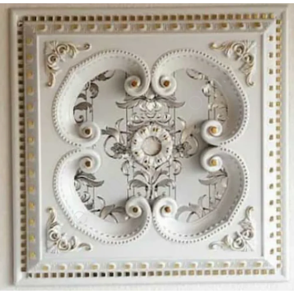 

DECOGOLD Decorative Square Design White&Golden Colored Flower Pattern Ceiling Medallion 60x60cm