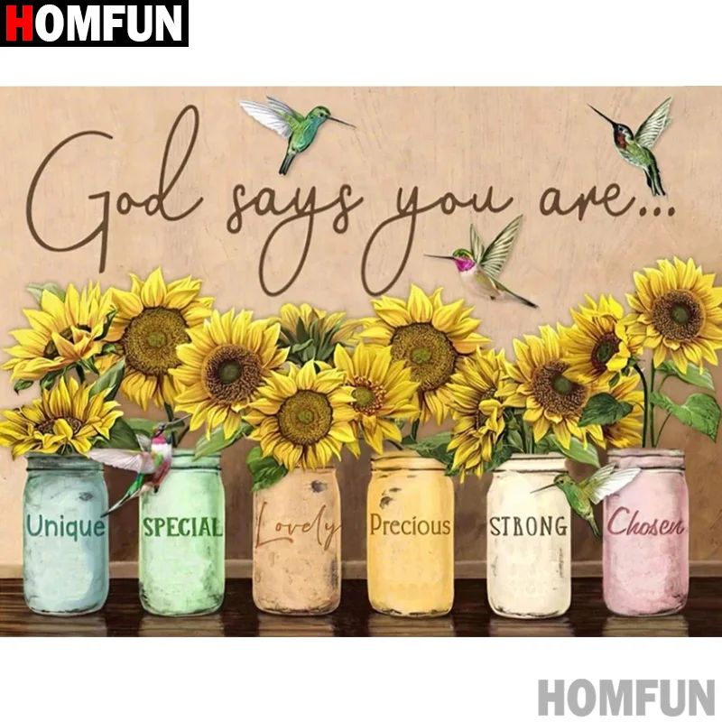 

HOMFUN Diamond Painting Full Square/Round Diamond "Flower Sunflower" Pattern Embroidery Cross Stitch 5D Rhinestone Painting