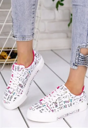 

SEASON 2021 Women's White Power Printed Lace-Up Sneakers New Season