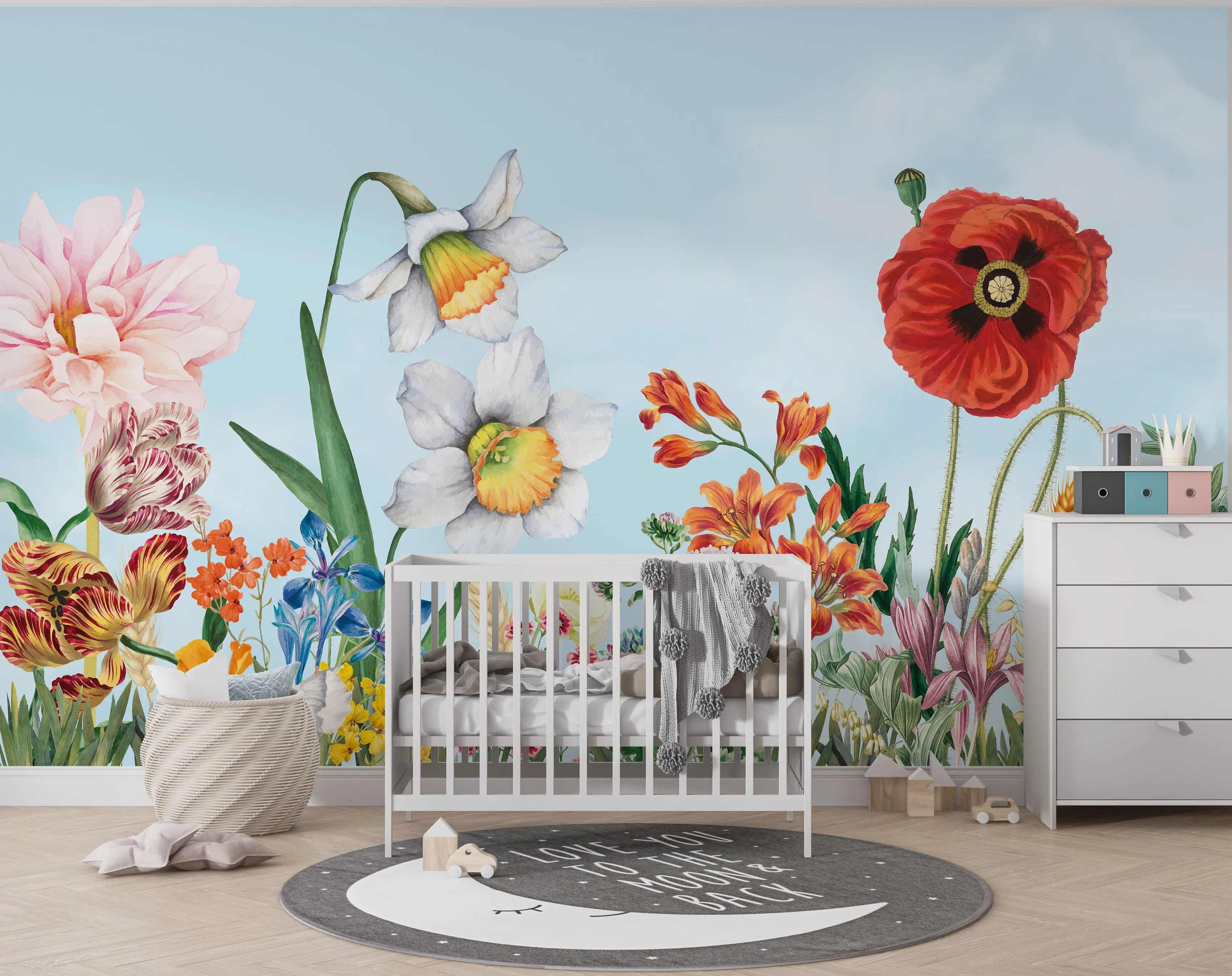 

Декор детской комнаты-наклейки-обои с голубыми цветами-домашний декор-обои-разные типы искусств