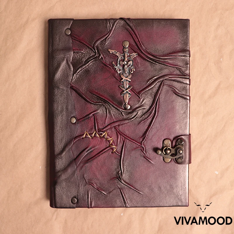 Vintage Leather Journal & Notebook - Sword Embossed Notepad - Leather Diary With Lock - Poetry Leather Book -Travel Journal Book