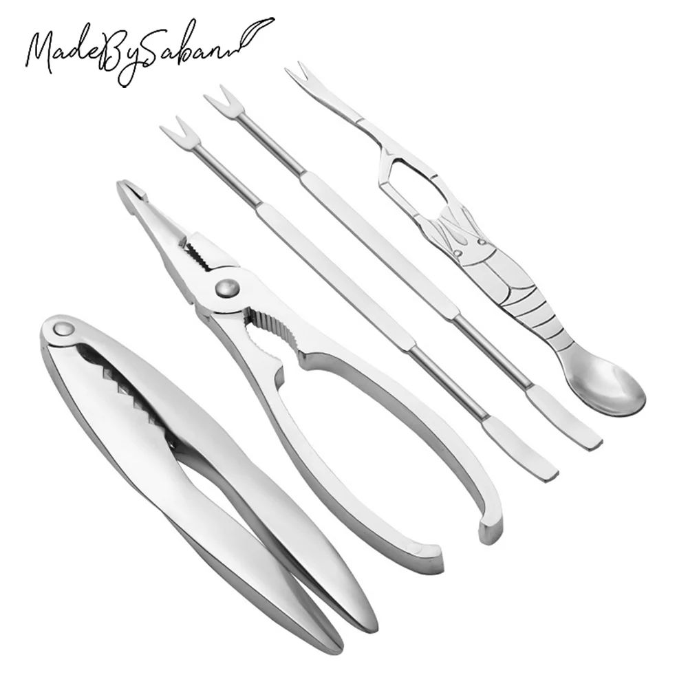 

Stainless Steel Seafood Tool Set Crab Crackers Picks Spoons Shrimp Tool Lobster Clamp Pliers Clip with Storage Box