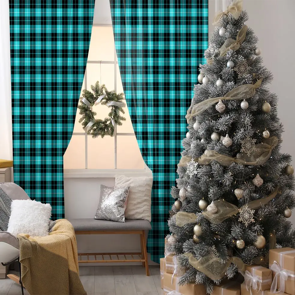 

Curtain Check Plaid Pattern Traditional Fabric Design Holiday Season Artwork Printed Blue Black