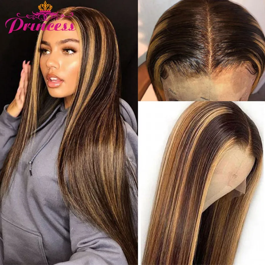 Princess Highlight Lace Front Human Hair Wigs Honey Blonde Preplucked Brazilian Straight Wig Remy | Шиньоны и парики
