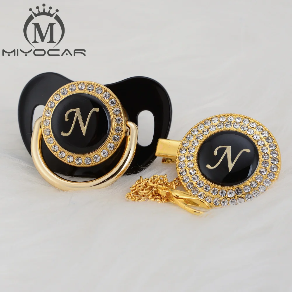 MIYOCAR уникальный дизайн имя инициалы Письмо N Элегантный bling соска и пустышка Клип BPA бесплатно пустышка bling уникальный дизайн LN