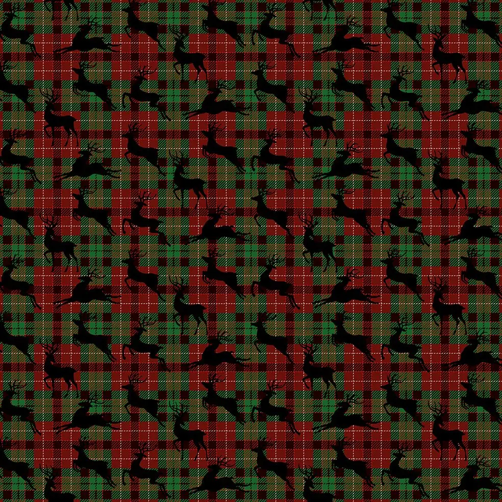 

Curtain Flying Reindeers on Plaid Pattern Traditional Christmas Decorating Theme Artwork Printed Green Red Black