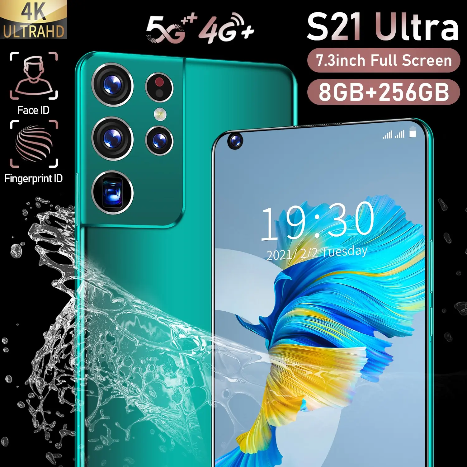 

Global Version S21+Ultra Smartphone 7.3 Inches RAM 16G+512G MTK6989 Processor 4G/5G android10.0 Cellphone