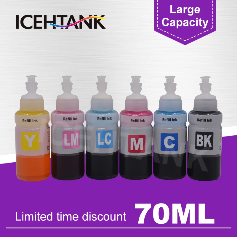 

ICEHTANK Dye Ink 70ml Bottle Ink Refill Kit For Epson T6731 T6732 T6733 T6734 T6735 T6736 For L800 L805 L810 L850 L1800 Printer