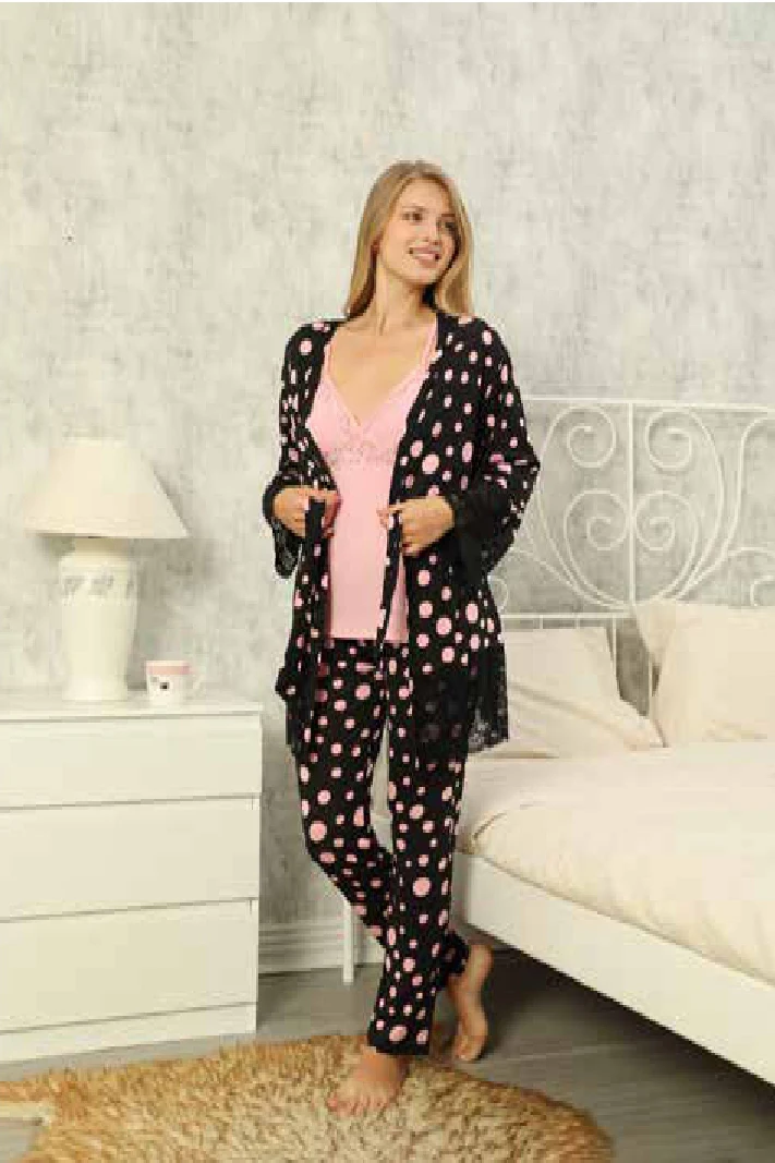 

Women Pajama Set 3 Pieces Viskon High Quality ,, Turkish Made and Free Shipping ,, Soft and Comfortable Home Clothes