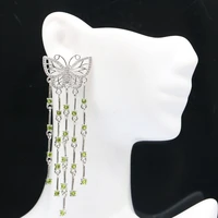 79x24mm gorgeous long butterfly green peridot womans dating silver earrings daily wear wholesale drop shipping