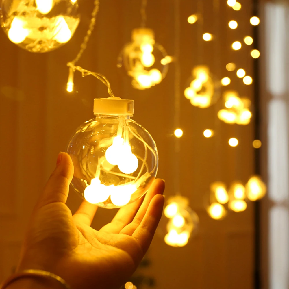 

2.5M 12Ball Wishing Ball Curtain Light String LED Christmas Outdoor Pendant Lights for New Year Home Decoration Curtain Lighting