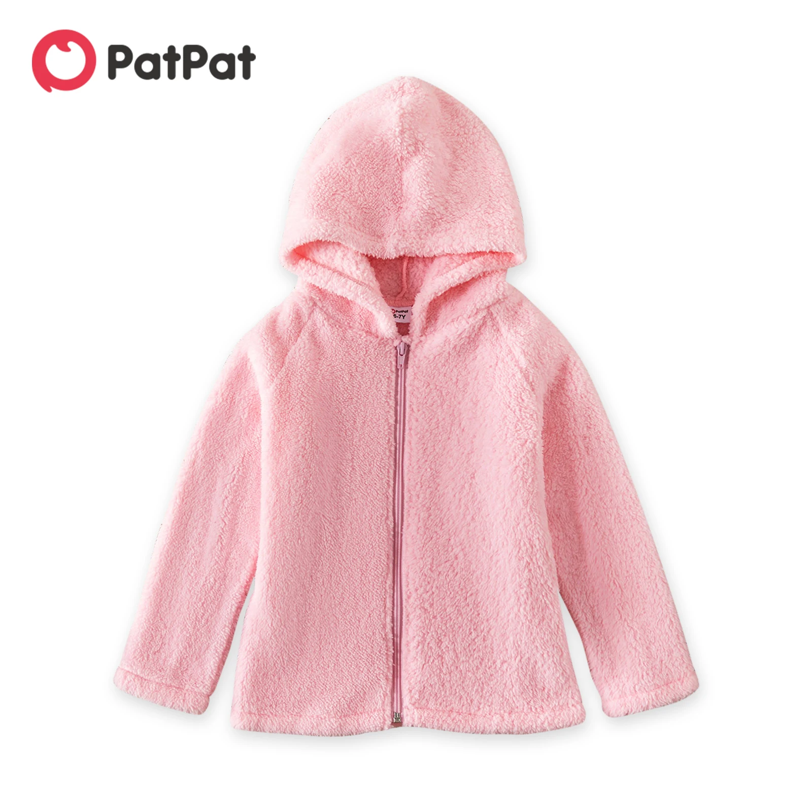 

PatPat Kid Boy/Kid Girl Zipper Solid Fuzzy Hoodie Sweatshirt Jacket