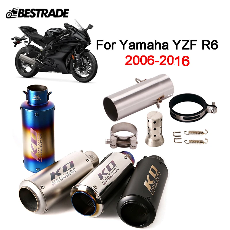 

For Yamaha YZF R6 2006-2016 Motorcycle Exhaust System 51mm Muffler Pipe Slip On Mid Link Tube With Removable DB Killer Stainless