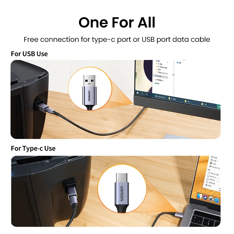 Переходник USB 2.0/USB-C Ugreen для принтера жесткого диска док-станции факсового