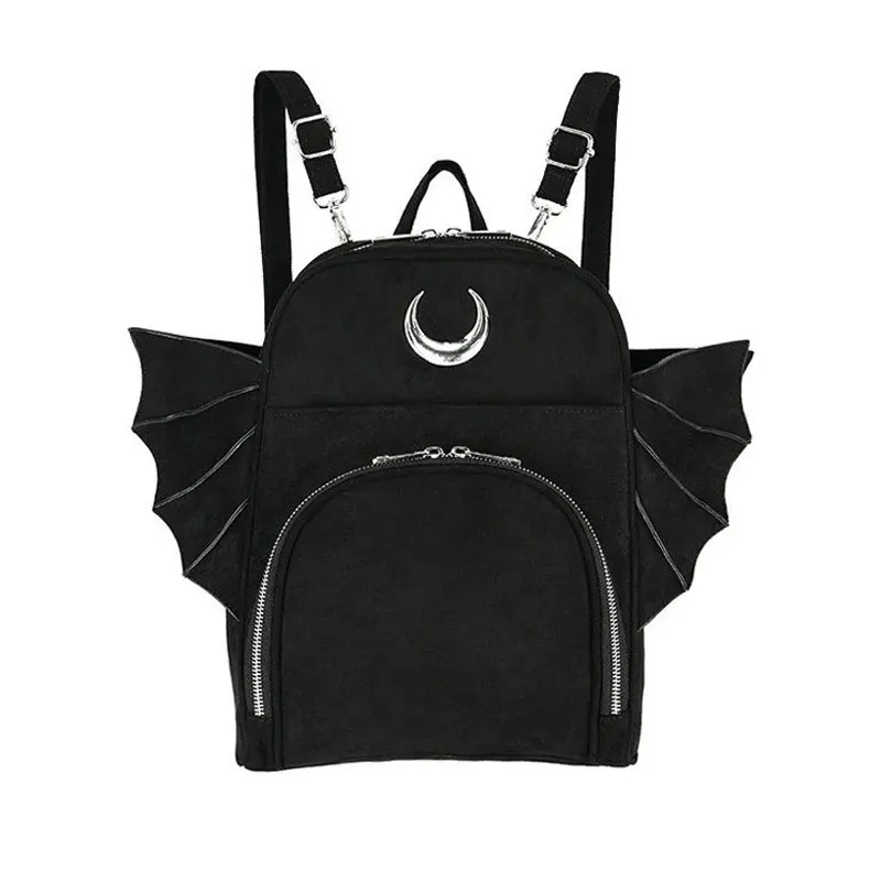 Элегантный рюкзак Tiberio Dark Side RESTYLE Moon Bat Wings Nu Goth из черной синтетической замши в