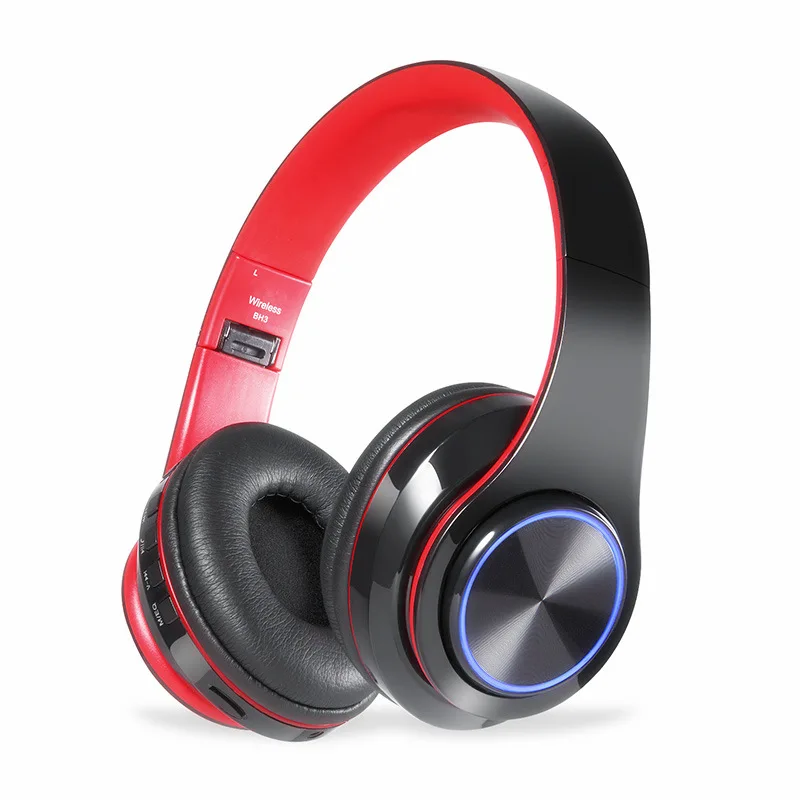 Black Red B39 блютуз наушники беспроводной наушники безпроводные портативный складной Встроенный FM микрофон проводных режим наушников Поддержка TF карты mp3-плеер Красочные светодиодные фонари - Цвет: Black Red