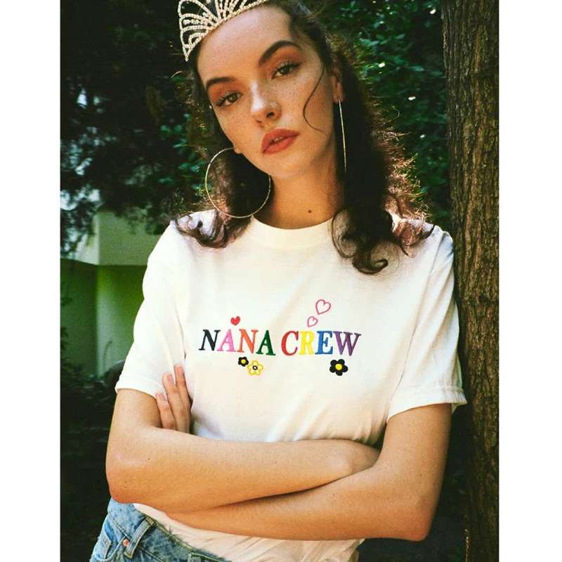 Футболка с коротким рукавом белая вышивкой в японском и корейском стиле | Женская