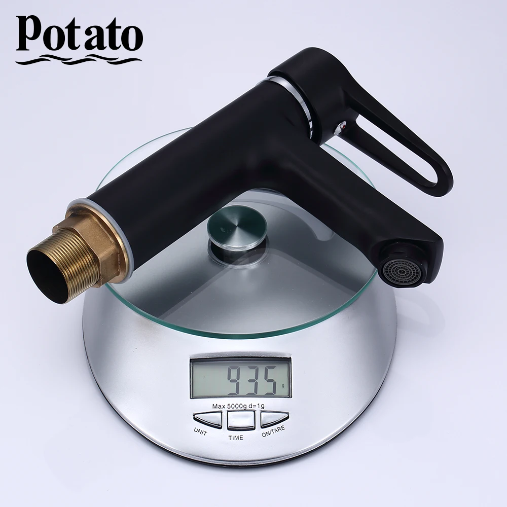 Potato Кран для красок кран раковины черный смеситель горячей и холодной воды с