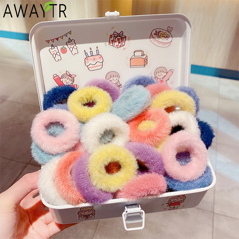 

Winter Girls Cute Candy Colors Simple Plush Scrunchie Ponytail Holder Sweet Hair Rubber Bands Tie Gum Fashion Hair Accessories