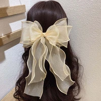 organza ribbon bow hair clips lace three layers bowknot hairpin for girls classic vintage barrettes women sweet hair accessories