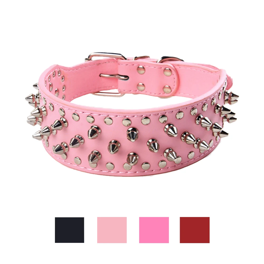 

2inch Wide large dog Spiked Studded Adjustable Leather Dog Collars For Medium Large Dog Accessories Breeds Pitbull Mastiff Boxer