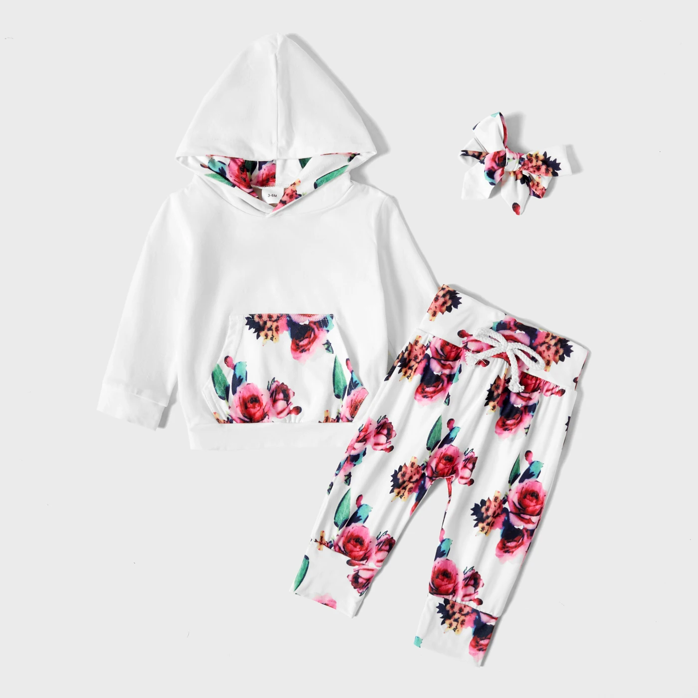 

PatPat Beautiful Floral Long-sleeve Hoodie, Pants and Headband Set