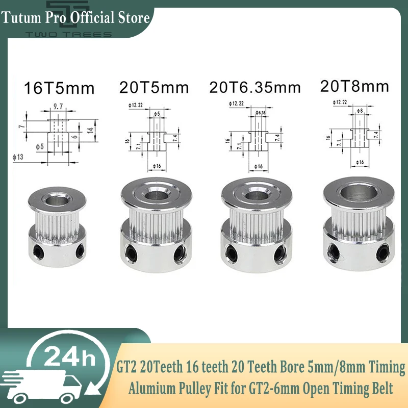 

GT2 20Teeth 16 teeth 20 Teeth Bore 5mm/8mm Timing Alumium Pulley Fit for GT2-6mm Open Timing Belt for 3D Printer