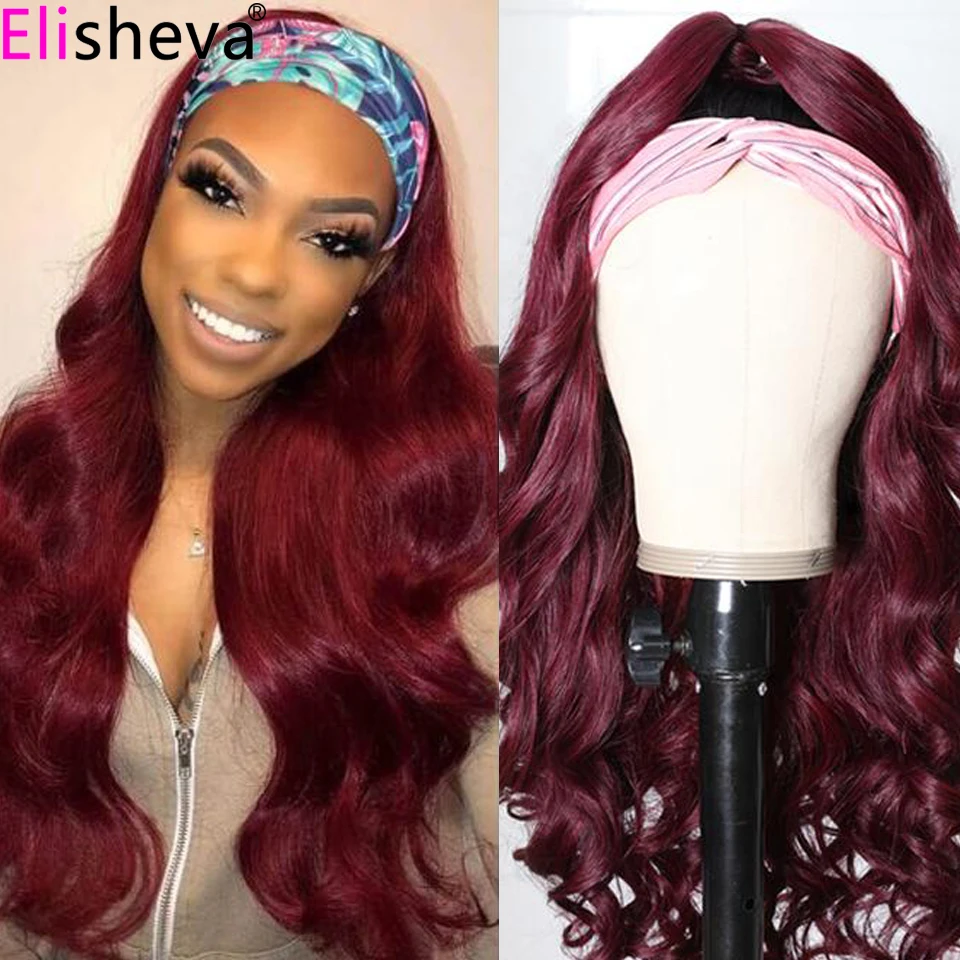 

Headband Wigs For Women Human Hair Body Wave Human Hair Wig 1B 99J Brazilian Glueless Women's Headband Wig 100% Human Hair Wigs